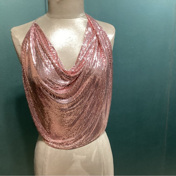 Rose pink metal mesh halter - Picture 6 of 6
